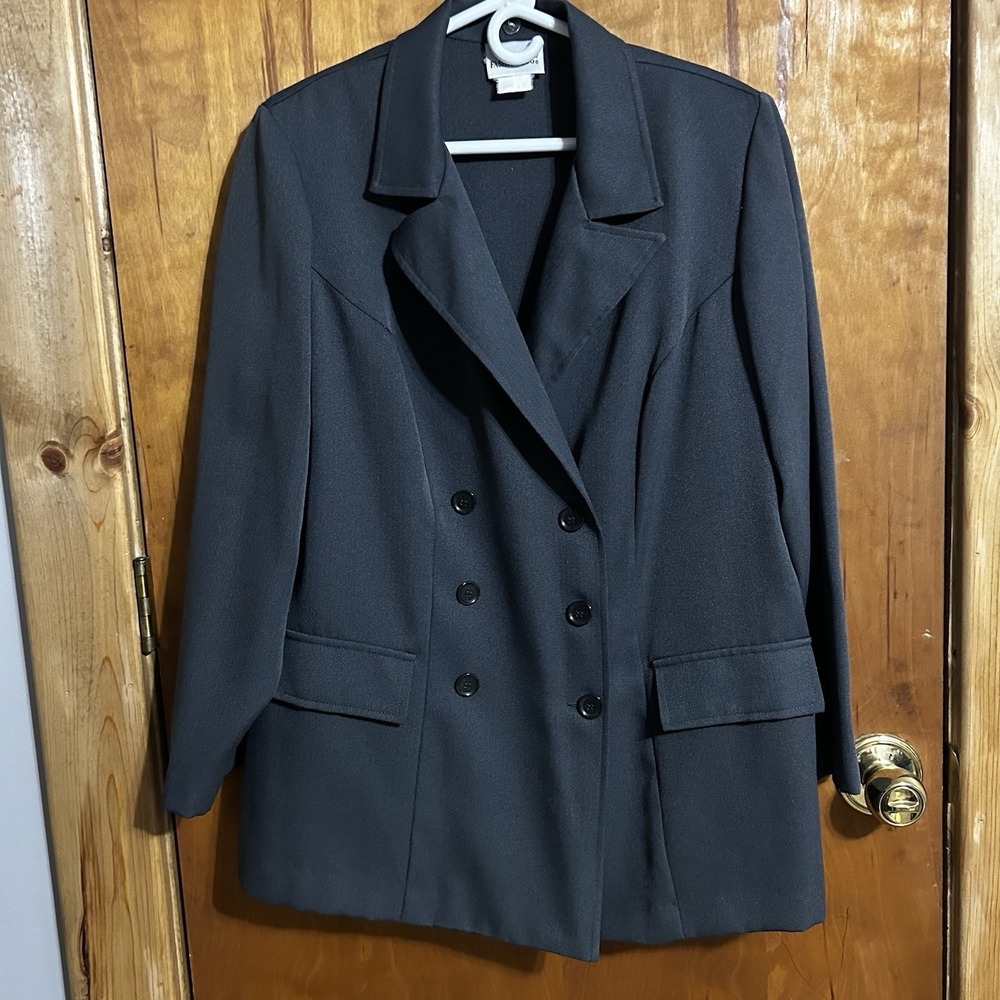 FASHION BUG size 16W Grey Button‎ Front Blazer Shoulder Pads Vintage